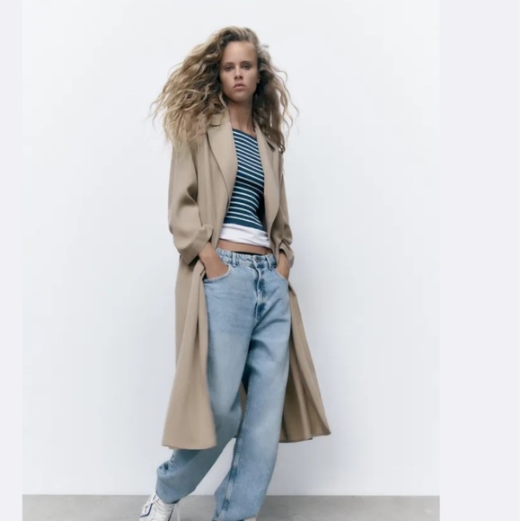 Zara Belted Longline Trench, Size Med - Picture 2 of 8
